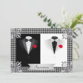 Elegant Gay Wedding Invitation met Two Tuxedos Kaart (Staand voorkant)