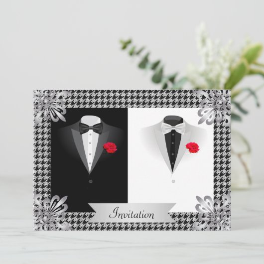 Elegant Gay Wedding Invitation met Two Tuxedos Kaart (Staand voorkant)