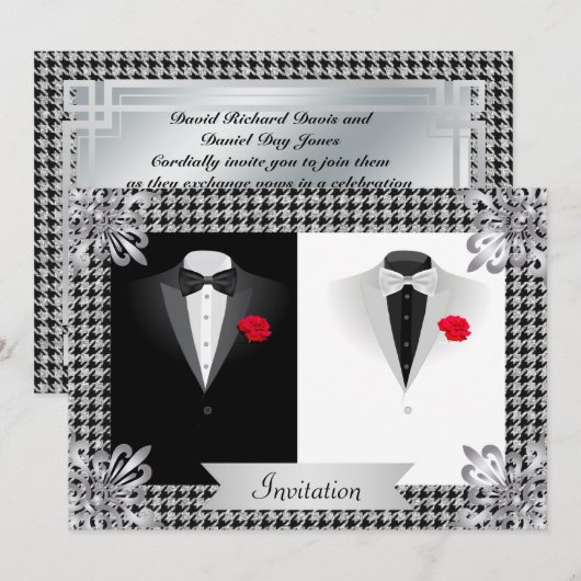 Elegant Gay Wedding Invitation met Two Tuxedos Kaart (Voorkant / Achterkant)