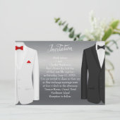 Elegant Gay Wedding Invitation Silver Tuxedos Kaart (Staand voorkant)