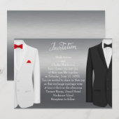 Elegant Gay Wedding Invitation Silver Tuxedos Kaart (Voorkant / Achterkant)