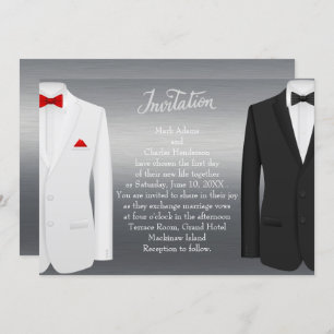 Elegant Gay Wedding Invitation Silver Tuxedos Kaart