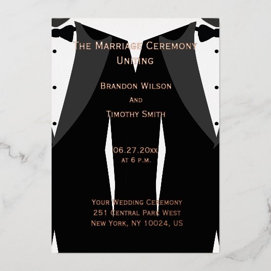 Elegant Gay Wedding Programs Real Roos Gold Foil Folie Uitnodiging (Voorkant)