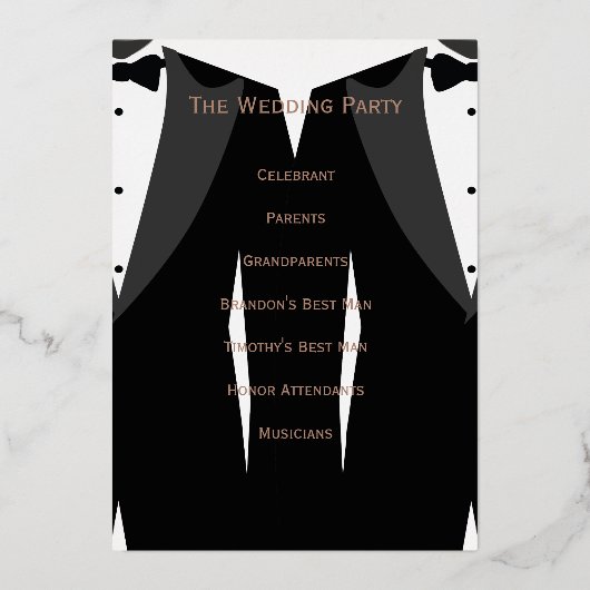 Elegant Gay Wedding Programs Real Roos Gold Foil Folie Uitnodiging (Achterkant)