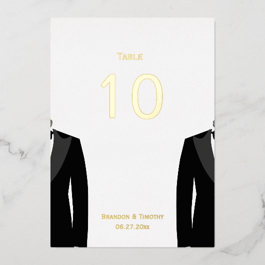 Elegant Gay Wedding Real Gold Foil Table Numbers Folie Uitnodiging (Voorkant)