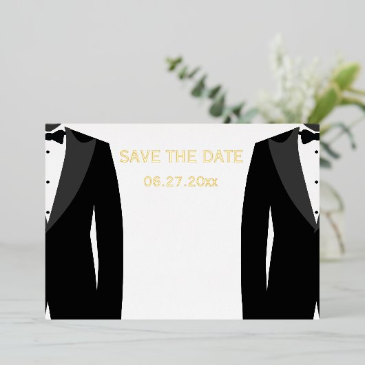 Elegant Gay Wedding Save the Date Real Gold Foil Folie Uitnodiging (Staand Voorkant)