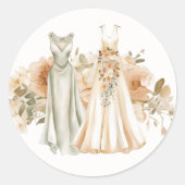 Elegant Gay Wedding Two Brides in Dresses Ronde Sticker (Voorkant)