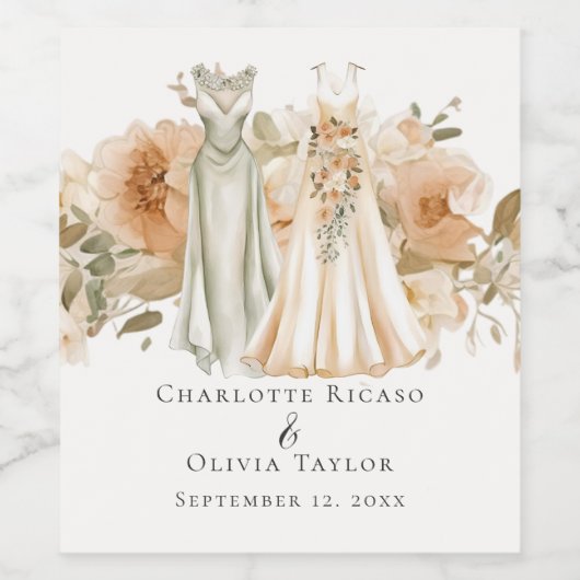 Elegant Gay Wedding Two Brides in Dresses Wijn Etiket (Enkel label)