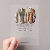 Elegant Gay Wedding Two Grooms in Suits Acryl Uitnodigingen (Insitu (Draagbaar))