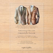 Elegant Gay Wedding Two Grooms in Suits Acryl Uitnodigingen (Voorkant)