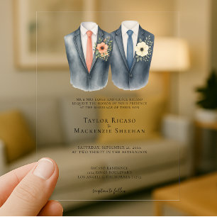 Elegant Gay Wedding Two Grooms in Suits Acryl Uitnodigingen