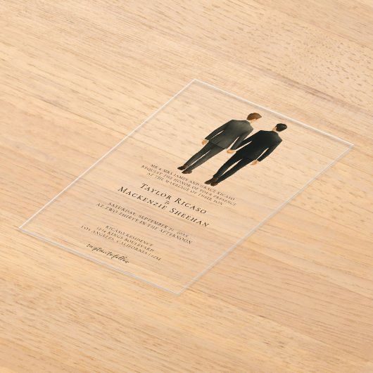 Elegant Gay Wedding Two Grooms in Suits Acryl Uitnodigingen (Laagn)