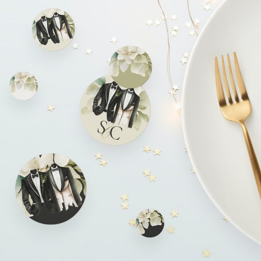 Elegant Gay Wedding Two Grooms in Suits Confetti