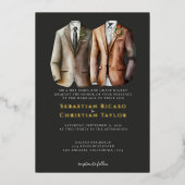 Elegant Gay Wedding Two Grooms in Suits Folie Uitnodiging (Voorkant)
