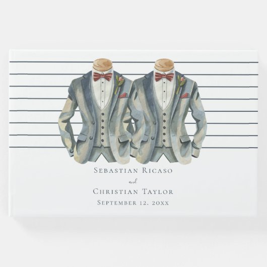 Elegant Gay Wedding Two Grooms in Suits Gastenboek (Voorkant)