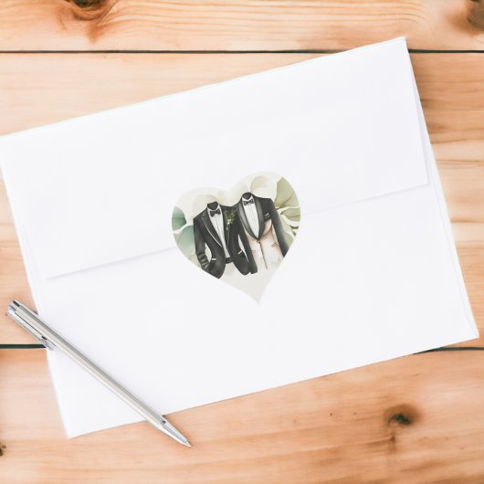 Elegant Gay Wedding Two Grooms in Suits Hart Sticker