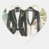 Elegant Gay Wedding Two Grooms in Suits Hart Sticker (Voorkant)