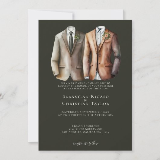 Elegant Gay Wedding Two Grooms in Suits Kaart (Voorkant)