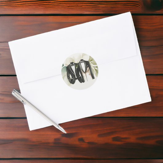 Elegant Gay Wedding Two Grooms in Suits Ronde Sticker