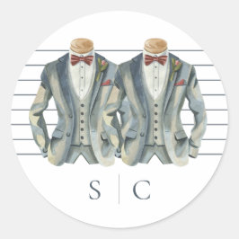 Elegant Gay Wedding Two Grooms in Suits Ronde Sticker