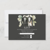 Elegant Gay Wedding Two Grooms in Suits RSVP Kaartje (Voorkant)