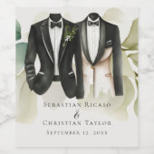 Elegant Gay Wedding Two Grooms in Suits Wijn Etiket (Enkel label)
