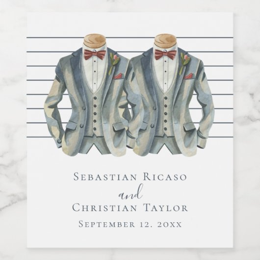 Elegant Gay Wedding Two Grooms in Suits Wijn Etiket (Enkel label)