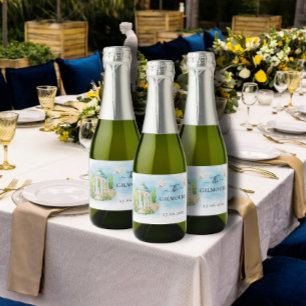 Elegant Gazebo Standbeeld bloemen duiven Huwelijk  Sparkling Wijnetiket
