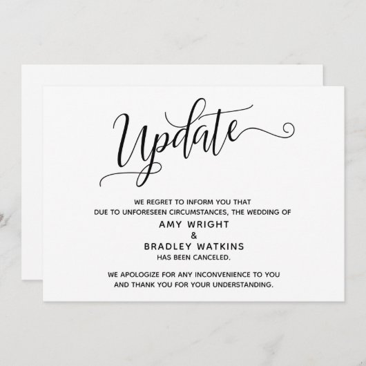 Elegant geannuleerd bruiloft aankondiging update (Voorkant / Achterkant)