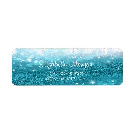 Elegant geavanceerd blauw GlIttery Bokeh-adres Etiket (Voorkant)