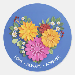 Elegant gebeeldhouwd bloemhart ronde sticker
