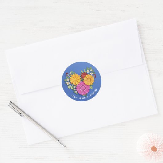 Elegant gebeeldhouwd bloemhart ronde sticker (Envelop)