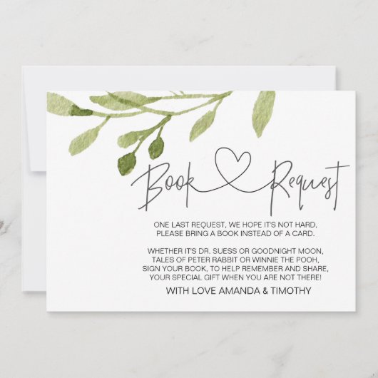 Elegant gebladerte Baby shower boek aanvraag Kaart (Voorkant)