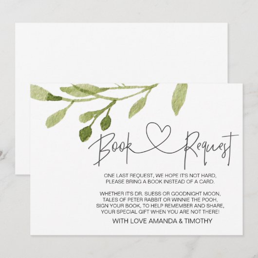 Elegant gebladerte Baby shower boek aanvraag Kaart (Voorkant / Achterkant)