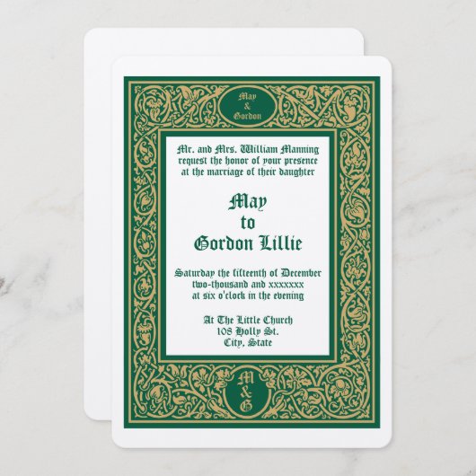 Elegant gebladerte & bloemenborder bruiloft kaart (Voorkant / Achterkant)