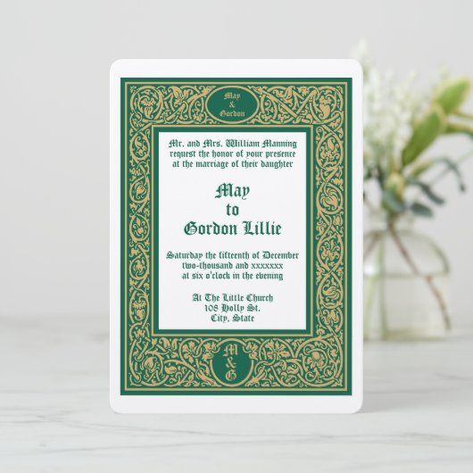 Elegant gebladerte & bloemenborder bruiloft kaart (Staand voorkant)