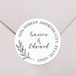 Elegant gebladerte bruiloft adres ronde sticker<br><div class="desc">Op maat ontworpen bruiloft ronde adres stickers voor bruiloft enveloppen en opslaan van de data met rustieke elegante loof ontwerp met aangepaste naam en adres.</div>