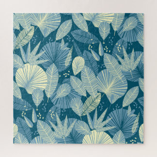 Elegant gebladerte: grijs-blauw tropisch patroon. legpuzzel