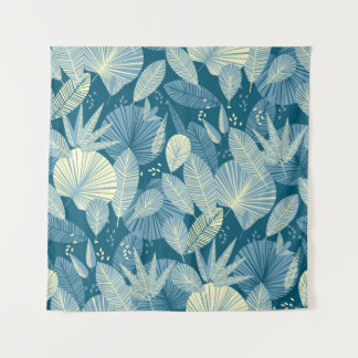 Elegant gebladerte: grijs-blauw tropisch patroon. wandkleed
