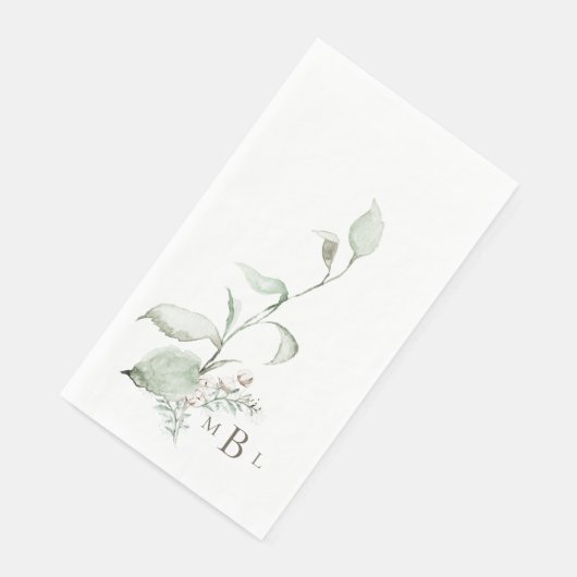 Elegant gebladerte grijs monogram papier gastenhan servet (Hoek)