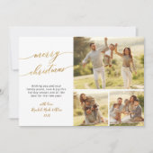 Elegant gebladerte groen 3 multi foto kerst feestdagenkaart (Voorkant)