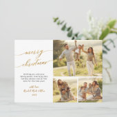Elegant gebladerte groen 3 multi foto kerst feestdagenkaart (Staand voorkant)