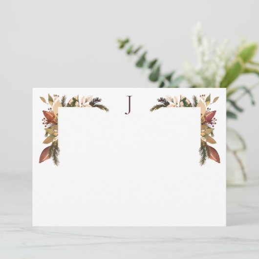 Elegant gebladerte groen goud monogram bedankkaart (Staand voorkant)