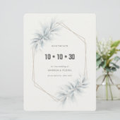 Elegant gebladerte modern save the date (Staand voorkant)