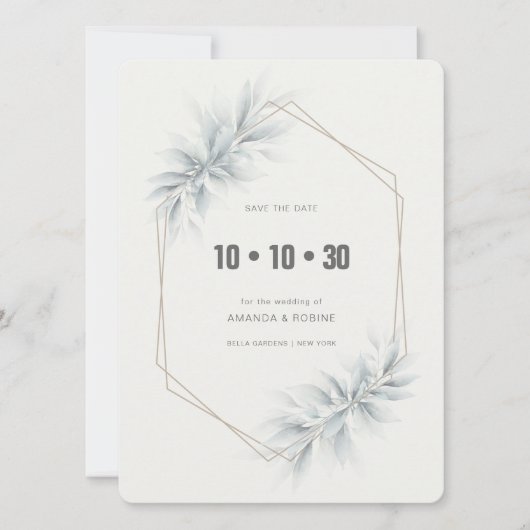 Elegant gebladerte modern save the date (Voorkant)