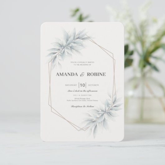 Elegant gebladerte moderne bruiloft kaart (Staand voorkant)