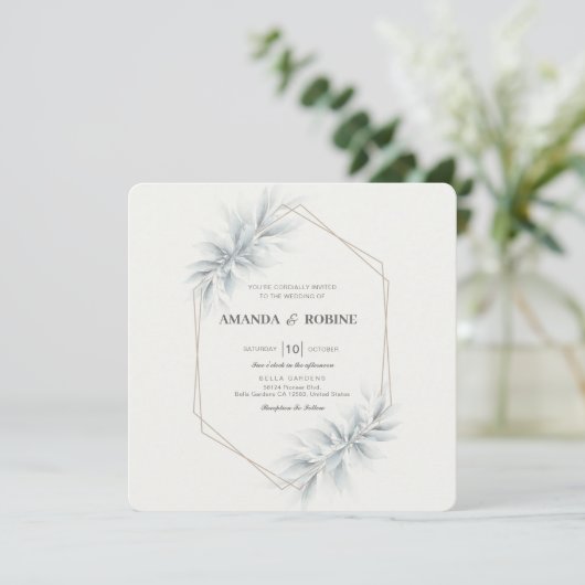 Elegant gebladerte moderne bruiloft kaart (Staand voorkant)