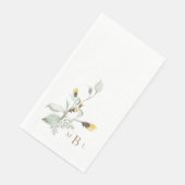 Elegant gebladerte & Monogram Geel Bloemen Bruilof Servet (Hoek)