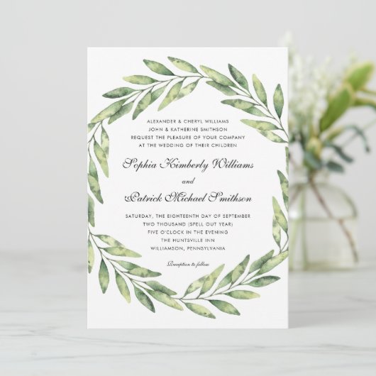 Elegant gebladerte | ouders die trouwen hosten kaart (Staand voorkant)