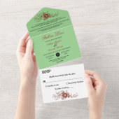 Elegant  gebladerte Sage Herfst Bloemenbruiloft All In One Uitnodiging (Afscheurbaar)